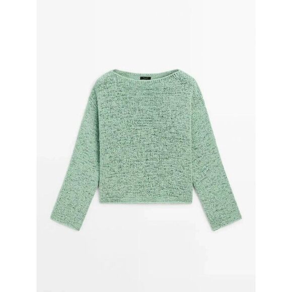 Massimo Dutti Womens Sweater Size S Green Boat Neck Open Knit 5614/608 NWOT - Picture 3 of 12